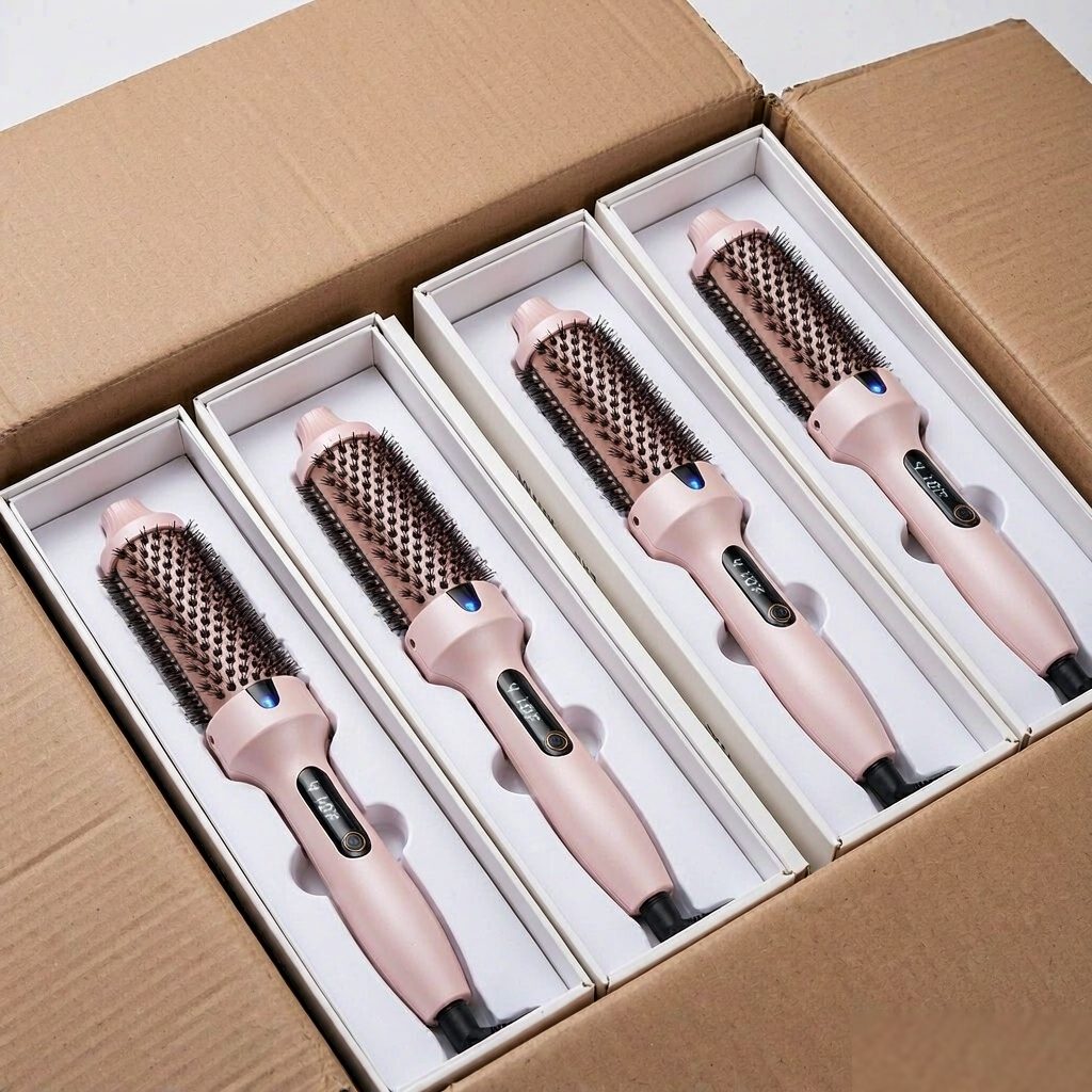 Electric straightener brushes in retail boxes inside export carton — AGJewel wholesale packaging