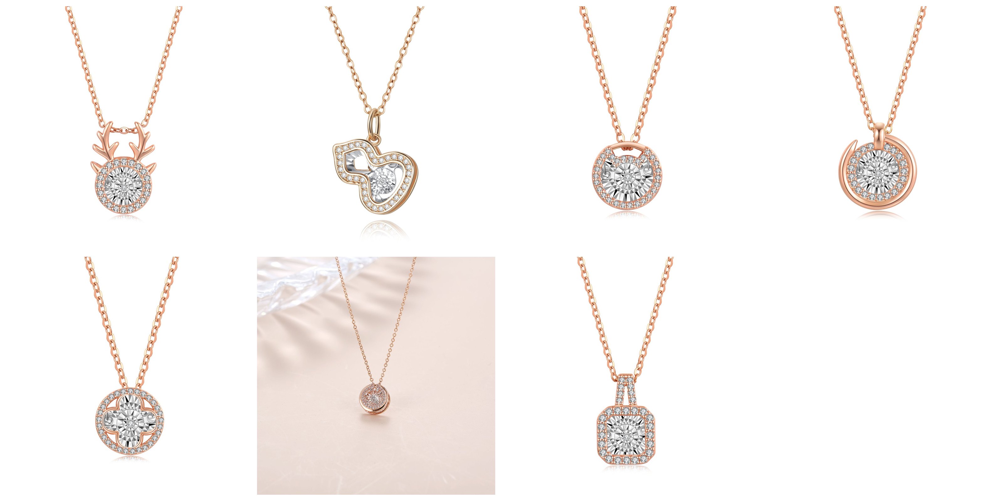 Click to enlarge Dancing Diamond Necklaces — 7-Style Sample Set II — AGJewel