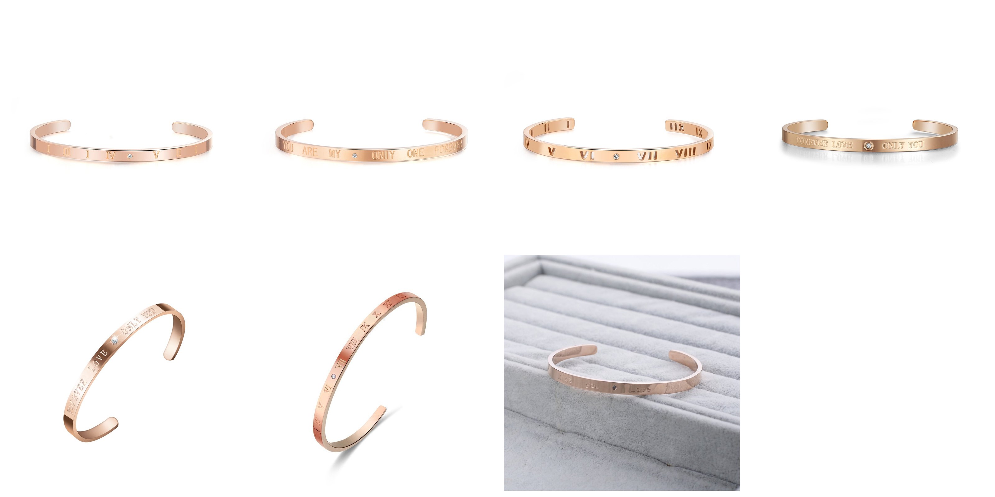 Stainless Steel Diamond Cuff Bangles — 7-Style Sample Set