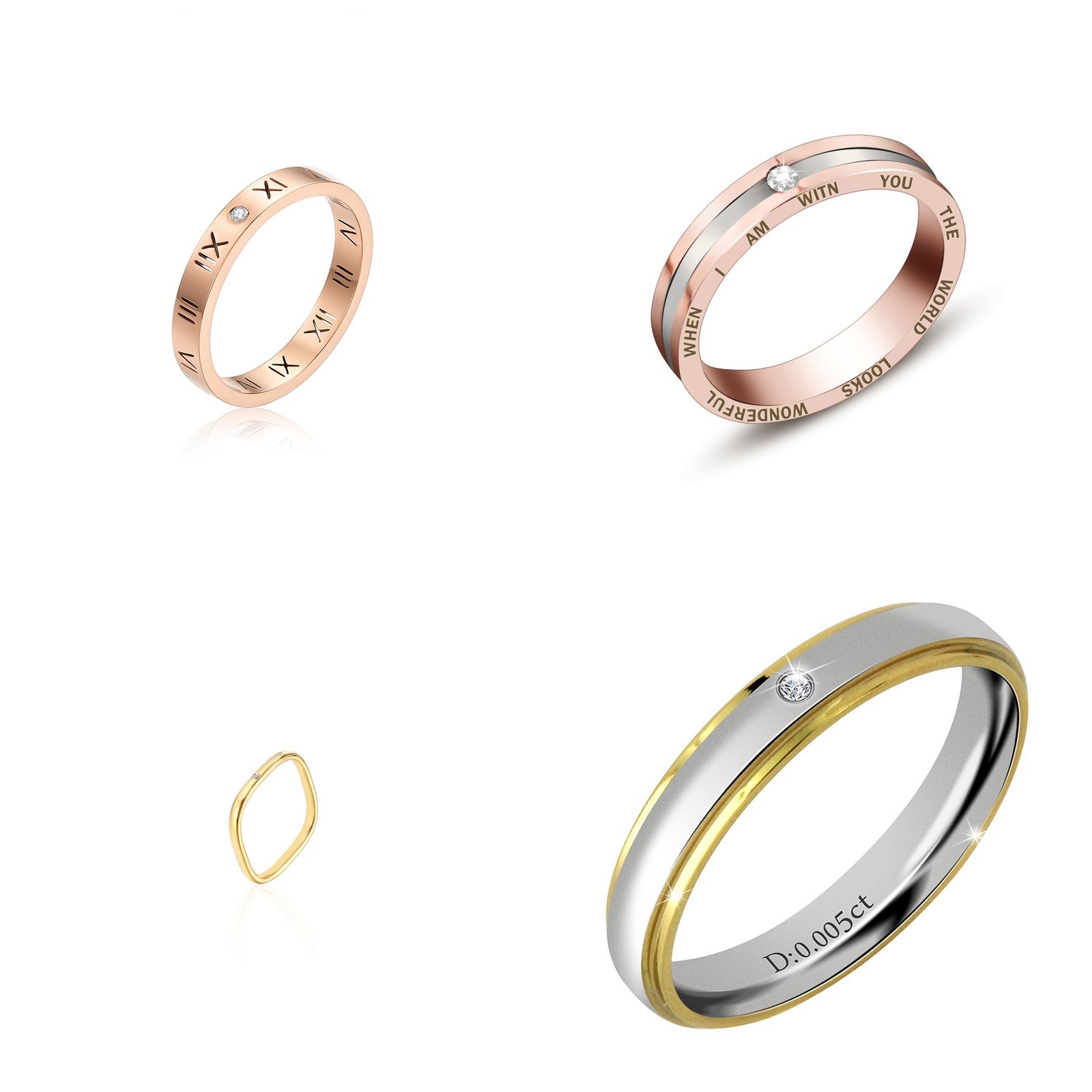 Titanium Steel Diamond Rings — 4-Style Sample Set