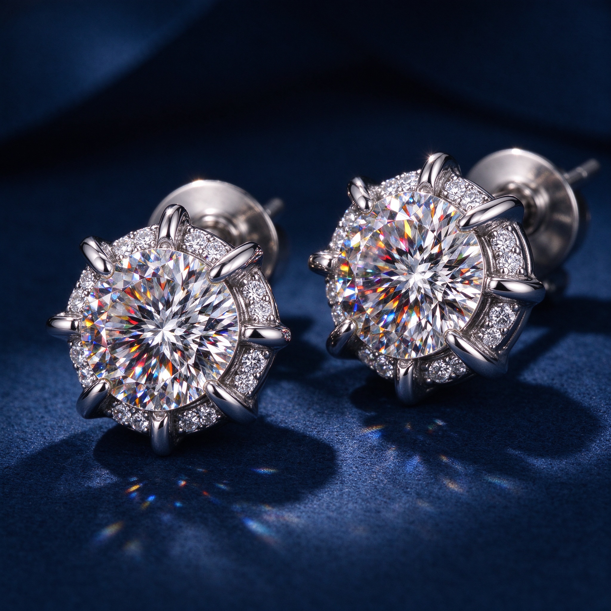 Silver diamond stud earrings — AGJewel